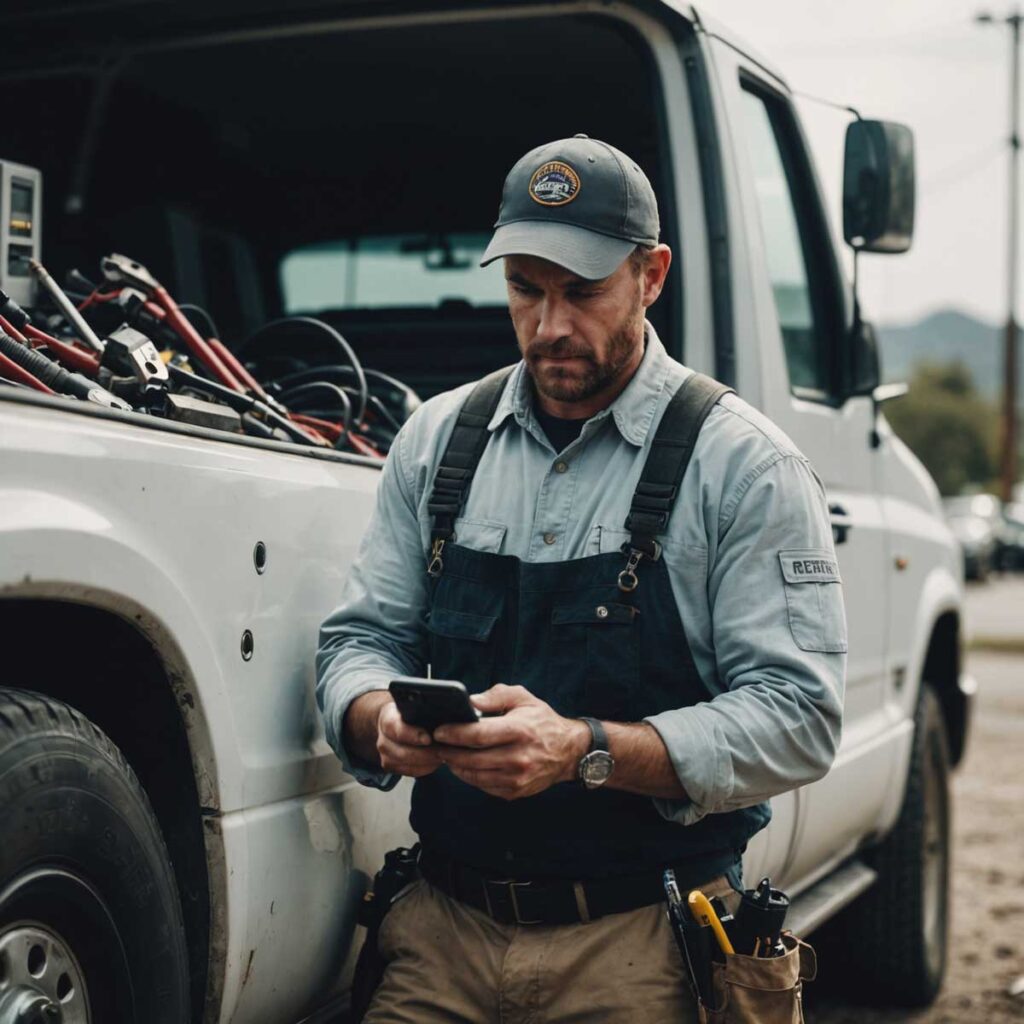 Man on site using phone